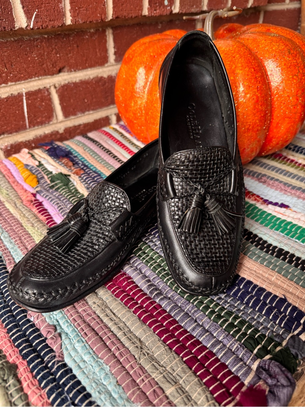 Cole Haan country Black Woven Leather Tassel Loafers